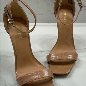 Express Tan Croc-Embossed Heels